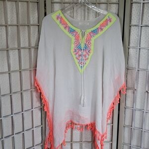 Do Everything in Love one size white and neon embroidery boho tunic
